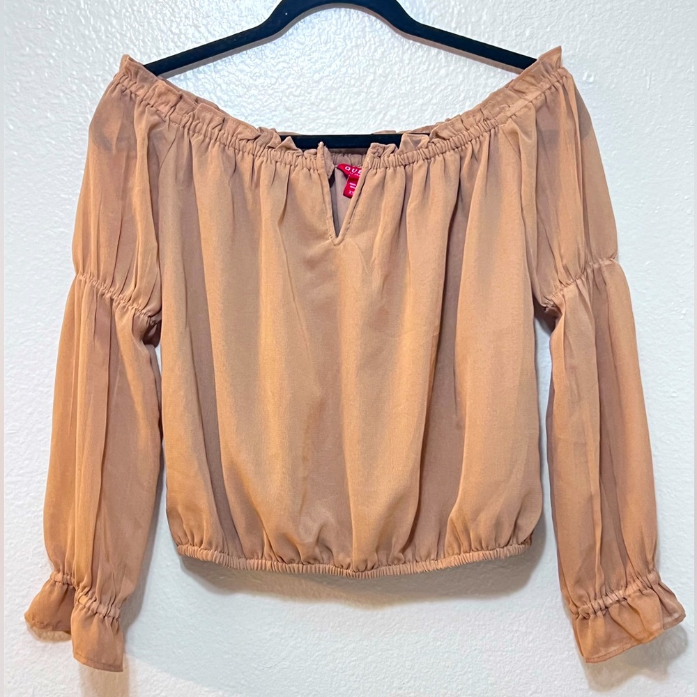Guess LS Hale Off Shoulder Top Nude Long sleeve Sheer